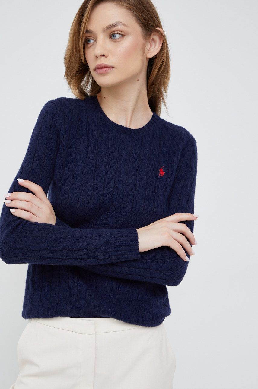 Polo Ralph Lauren sweter wełniany damski kolor granatowy lekki