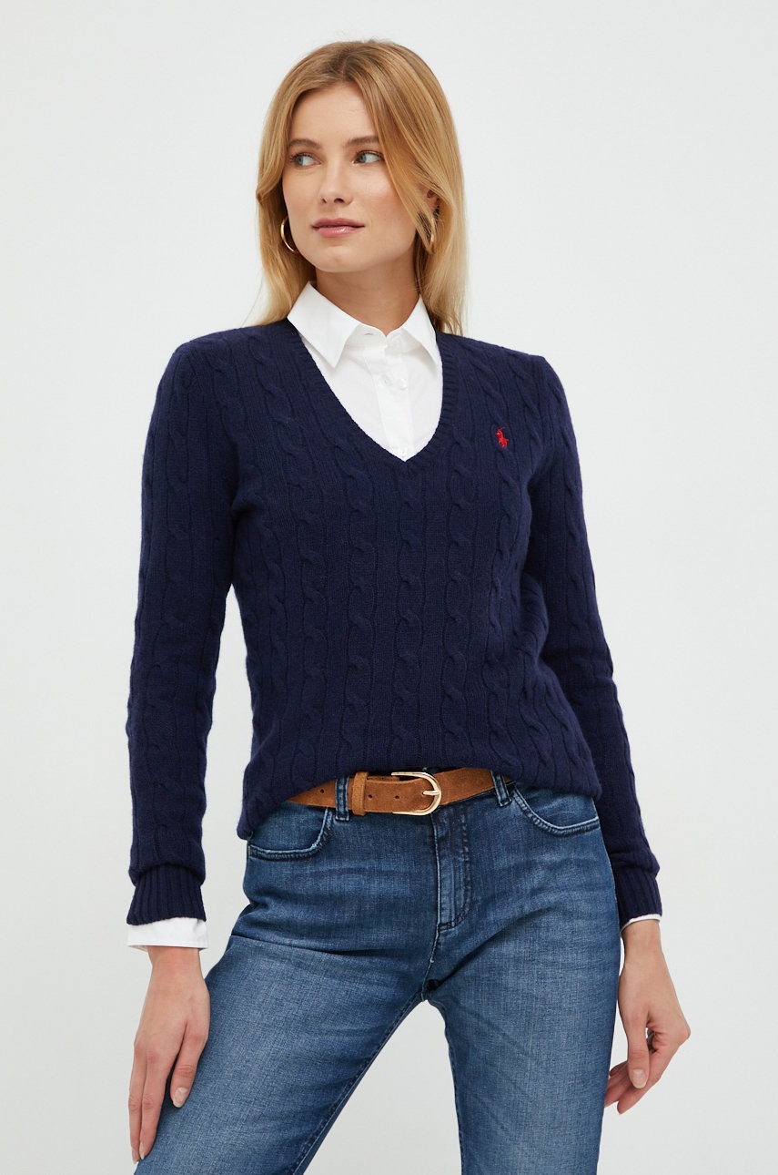 

Вълнен пуловер Polo Ralph Lauren дамски в тъмносиньо, Тъмносин