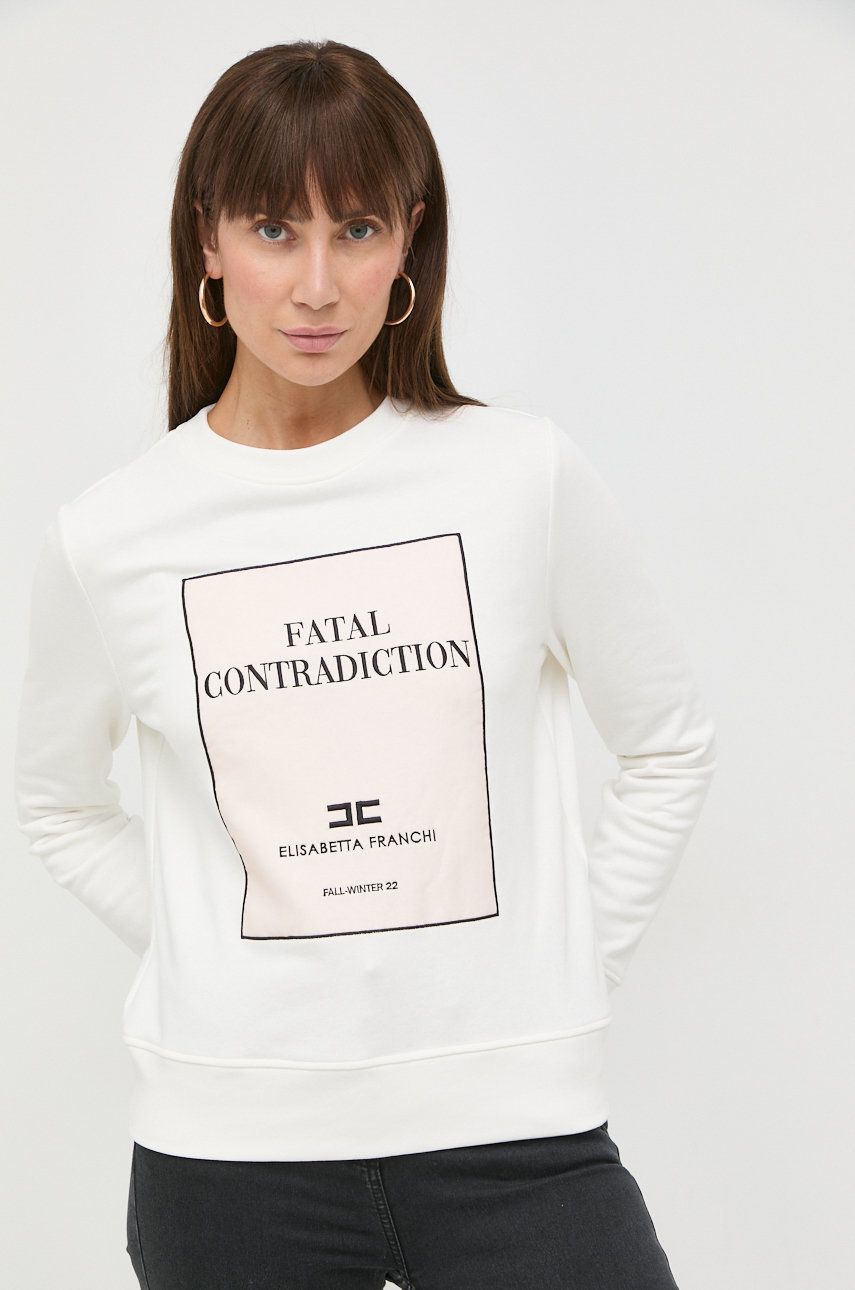 Elisabetta Franchi bluza femei, culoarea alb, cu imprimeu answear.ro