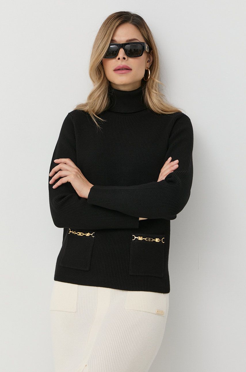 Elisabetta Franchi pulover femei, culoarea negru, cu guler answear.ro