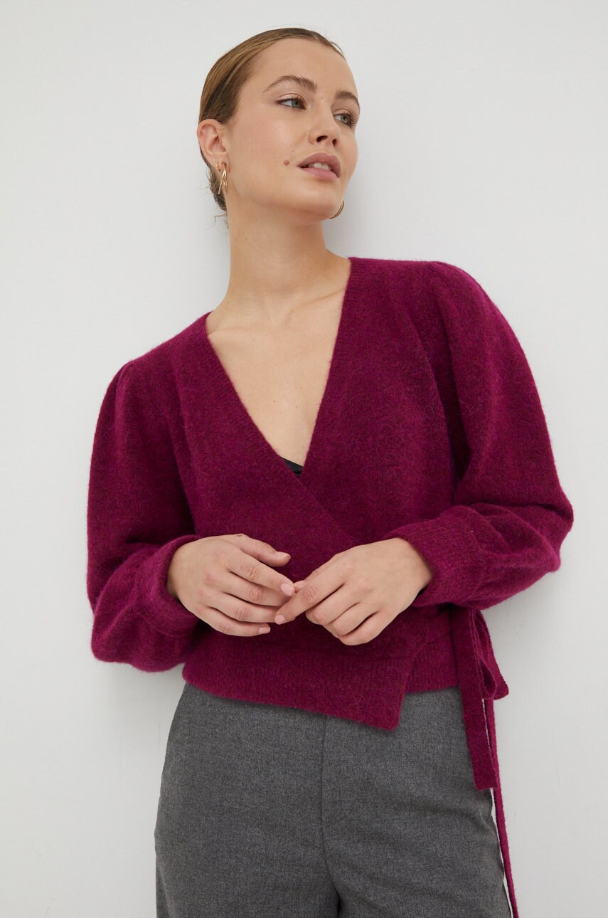 Gestuz cardigan din lana femei, culoarea violet