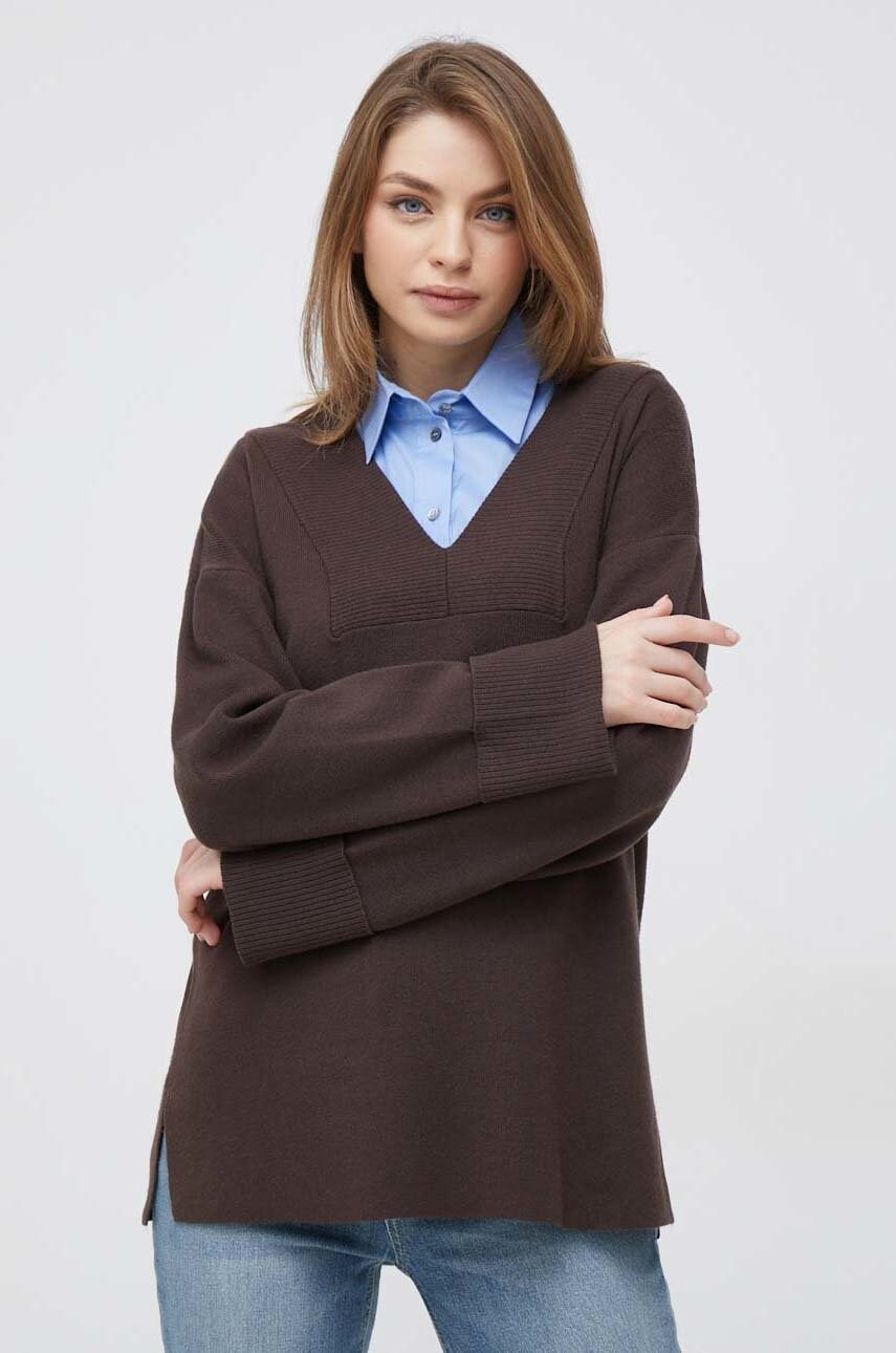 

Пуловер Vero Moda дамски в кафяво от лека материя, Кафяв