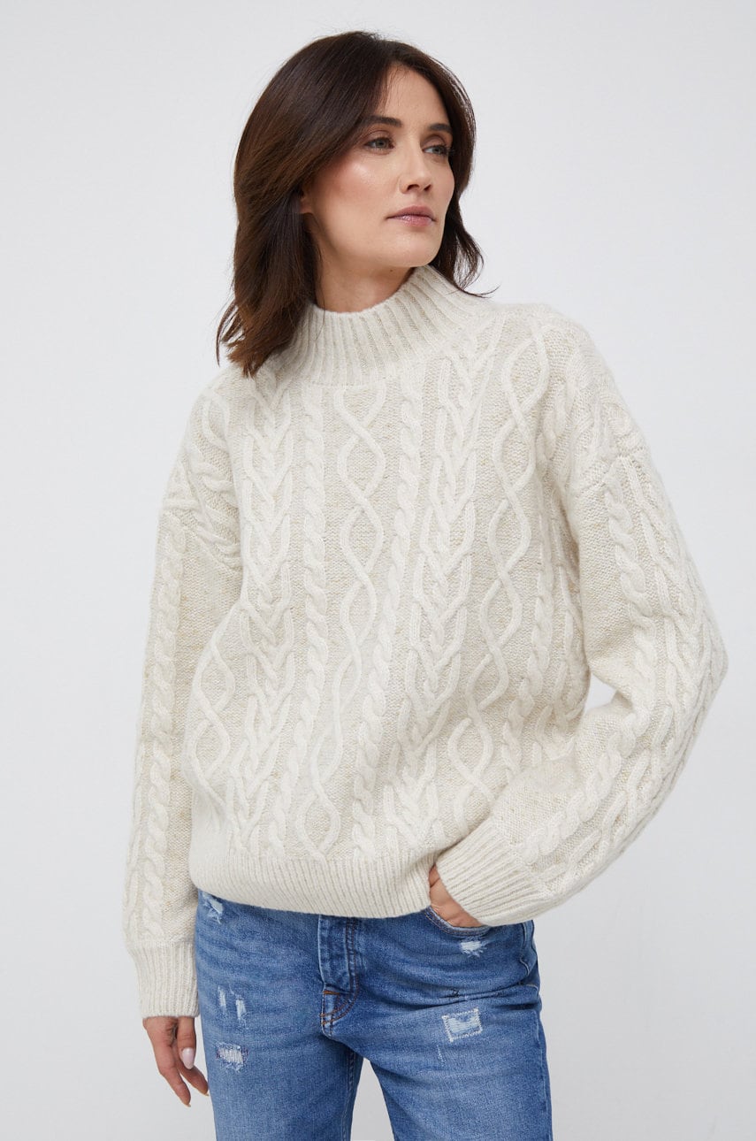 Scotch & Soda pulover de lana femei, culoarea bej, călduros, cu turtleneck