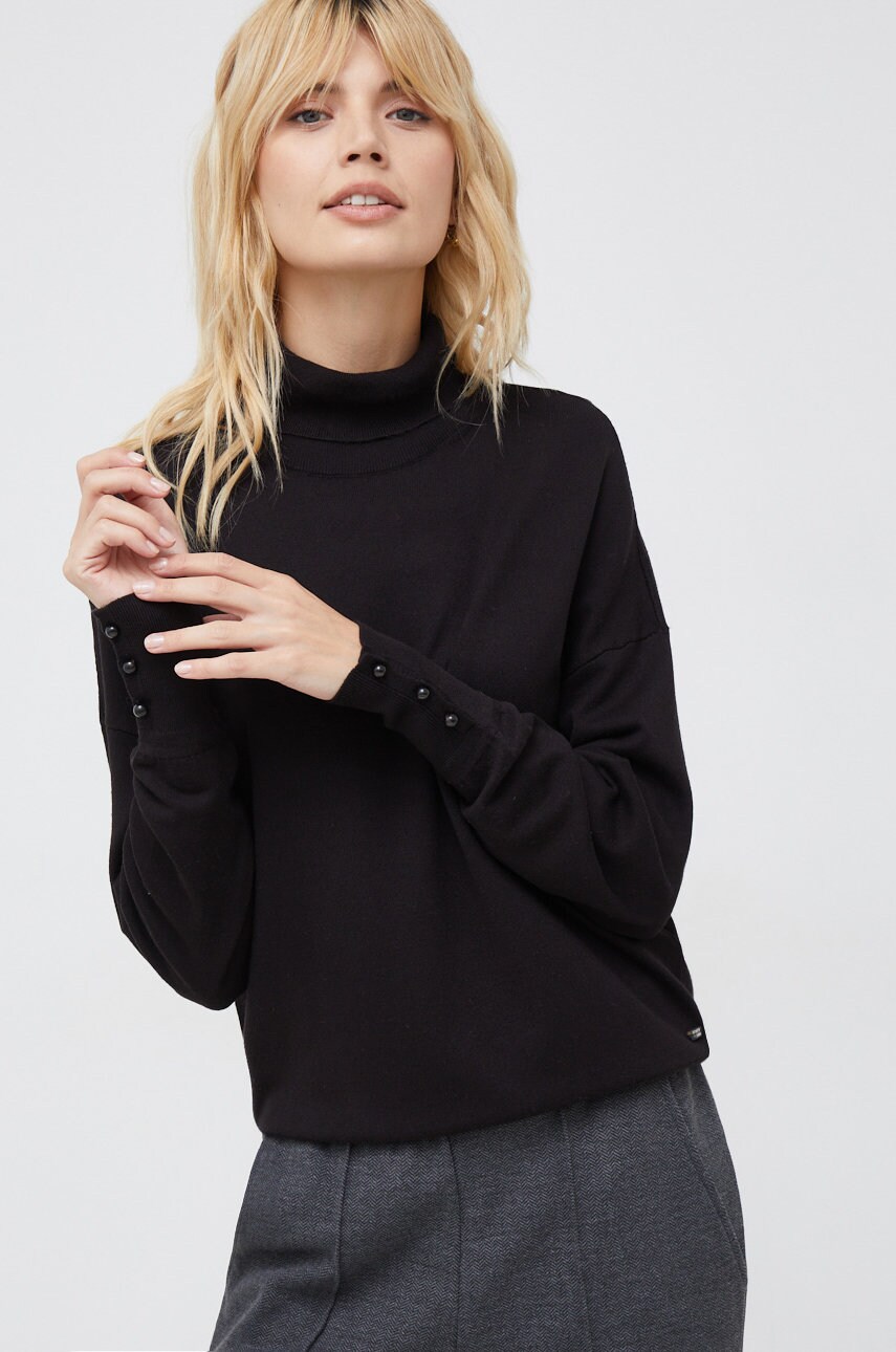 Scotch & Soda pulover femei, culoarea negru, light, cu guler