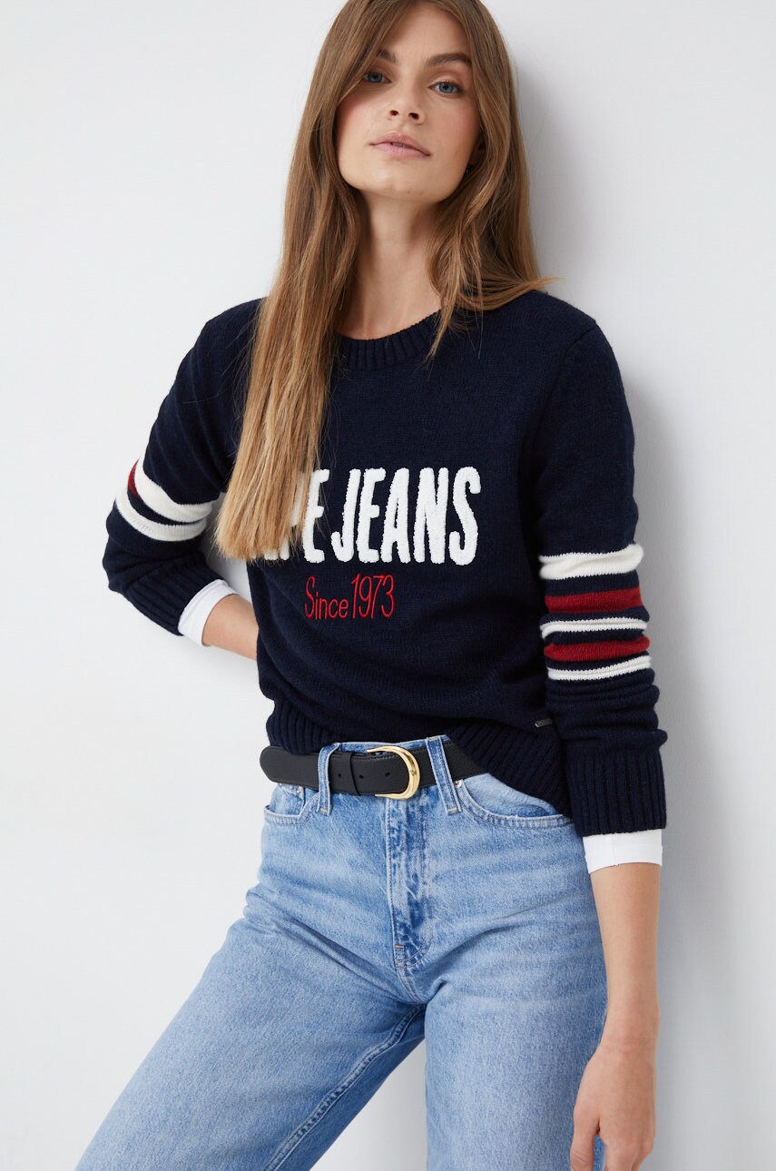 

Пуловер с вълна Pepe Jeans дамски в тъмносиньо, Тъмносин