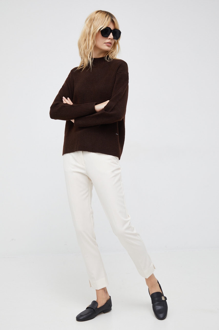 Свитер с примесью шерсти Pepe Jeans Blakely женский цвет коричневый с полугольфом