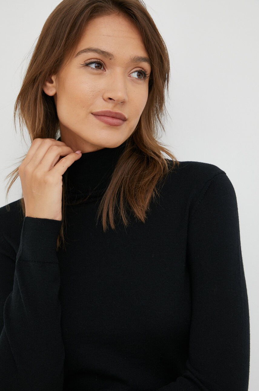 Pepe jeans pulover de lana femei, culoarea negru, light, cu guler