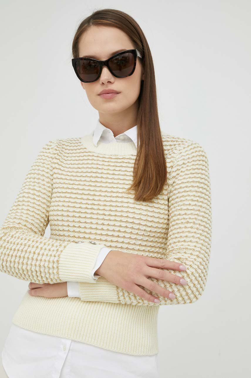 Guess sweter z domieszką wełny damski kolor beżowy