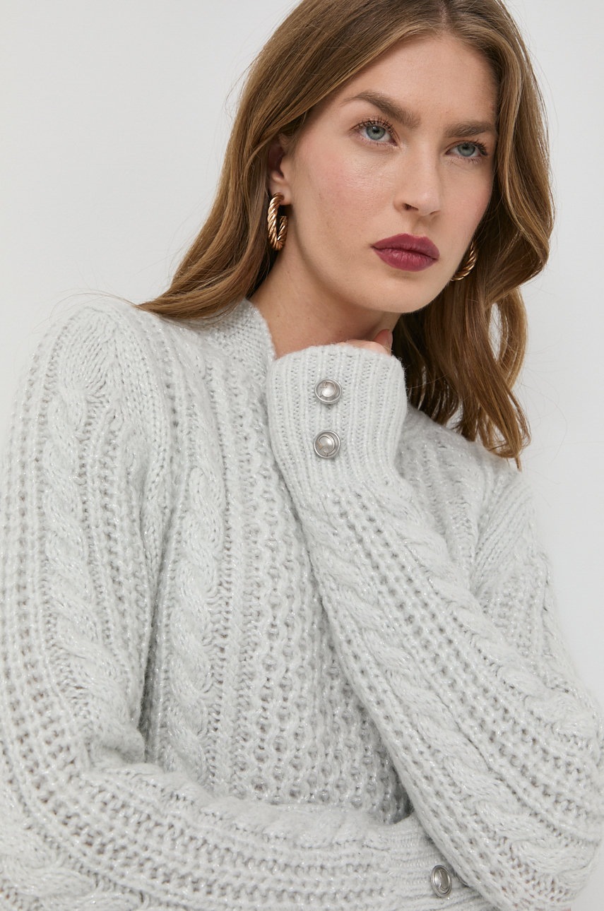 

Пуловер с вълна Guess дамски в сиво от топла материя, Сив