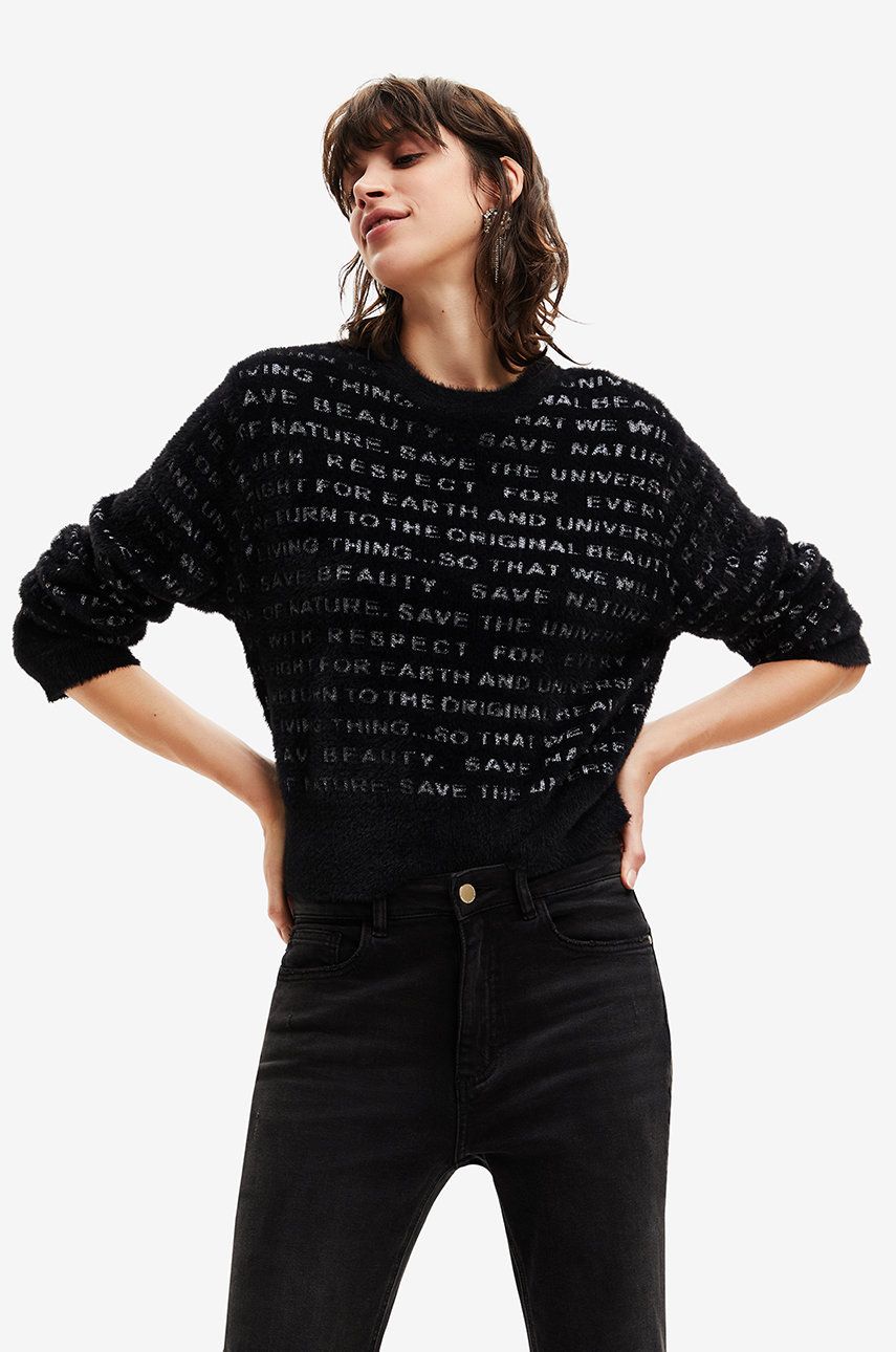 Desigual pulover femei, culoarea negru, light