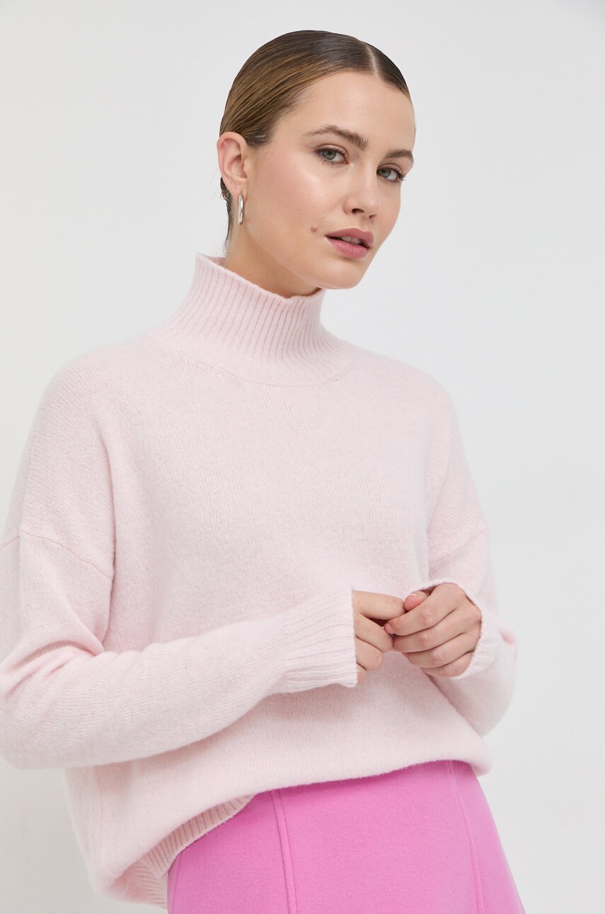 Max mara leisure pulover de lana femei, culoarea roz, light, cu turtleneck