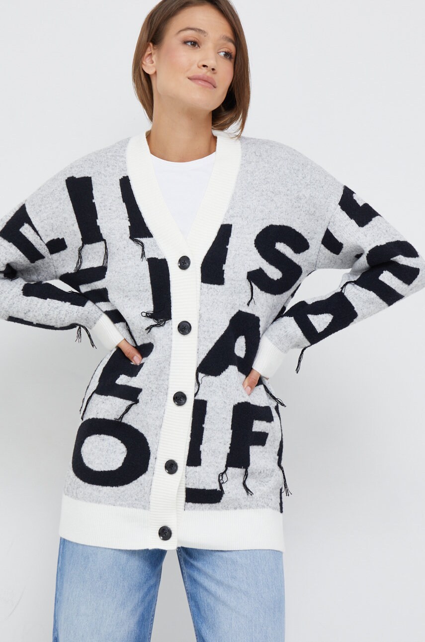 Desigual cardigan din amestec de lana femei, culoarea alb, light