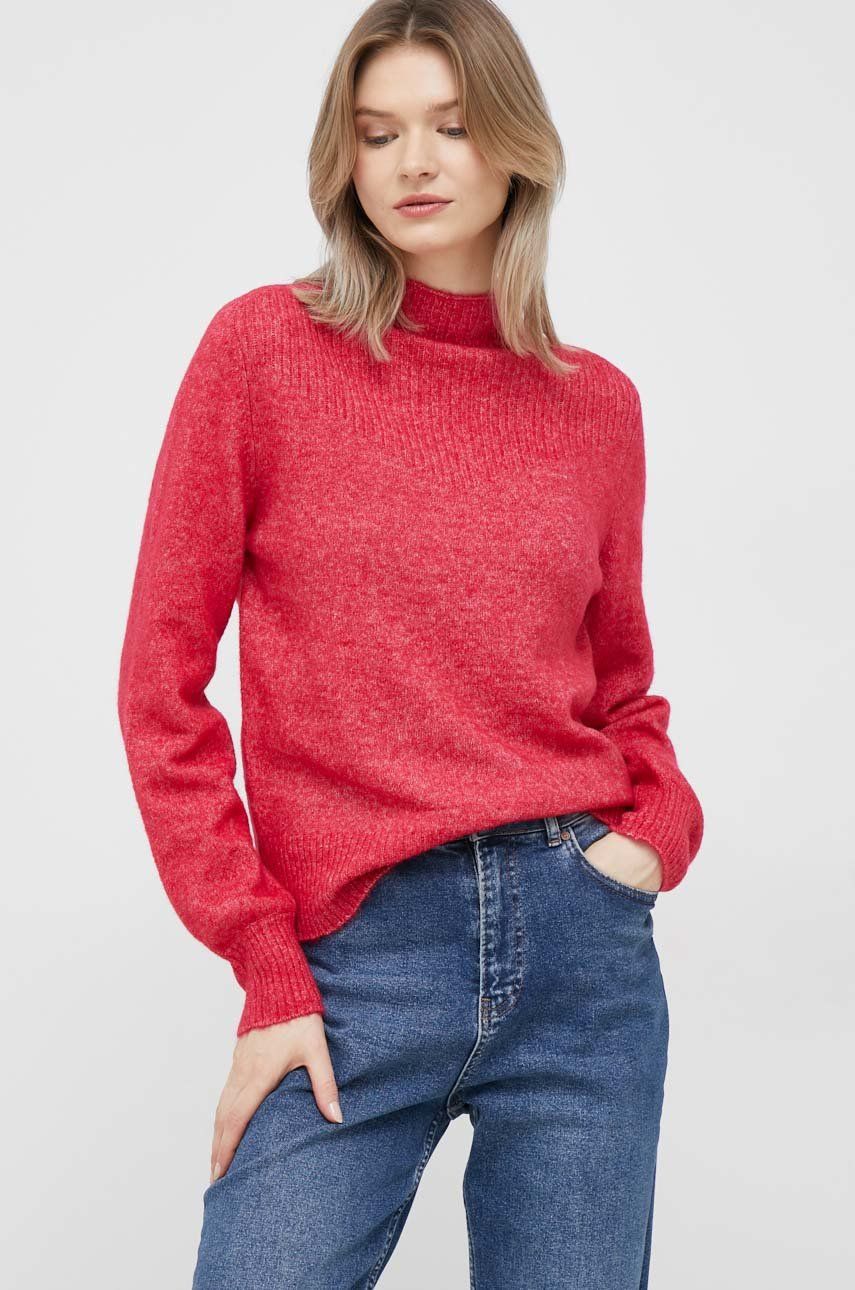 Selected Femme sweter z domieszką wełny damski kolor różowy lekki z półgolfem