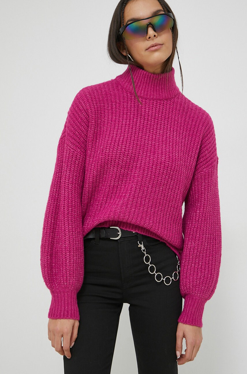 Noisy may pulover orla femei, culoarea roz, cu turtleneck