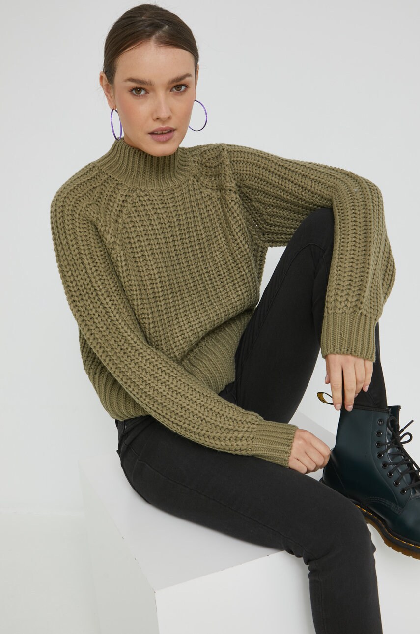 Noisy may pulover tessa femei, culoarea verde, călduros, cu turtleneck