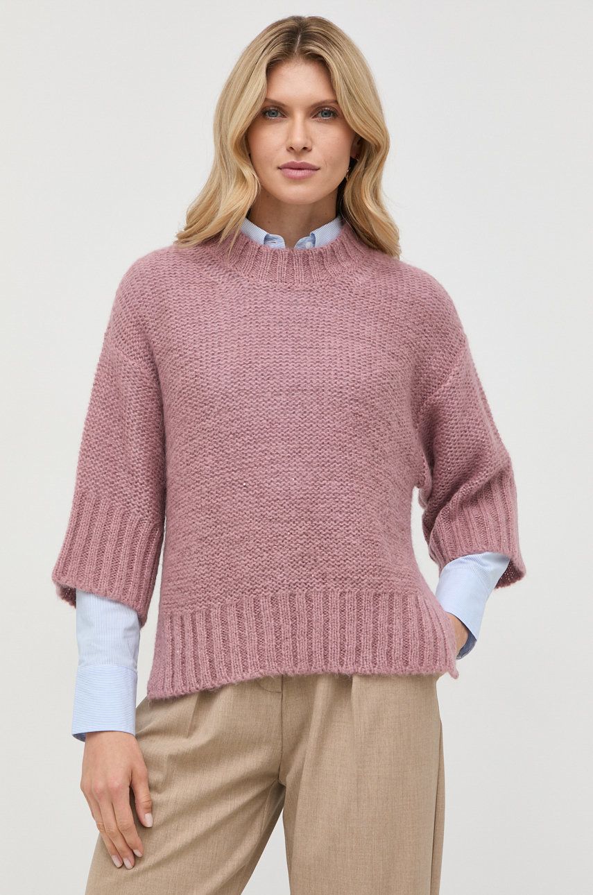Marella sweter z domieszką wełny damski kolor różowy