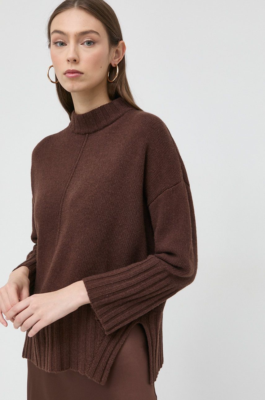 Marella sweter wełniany damski kolor brązowy z półgolfem