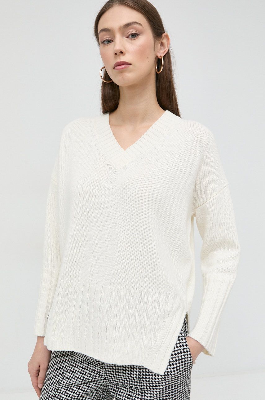 Marella pulover de lana femei, culoarea alb