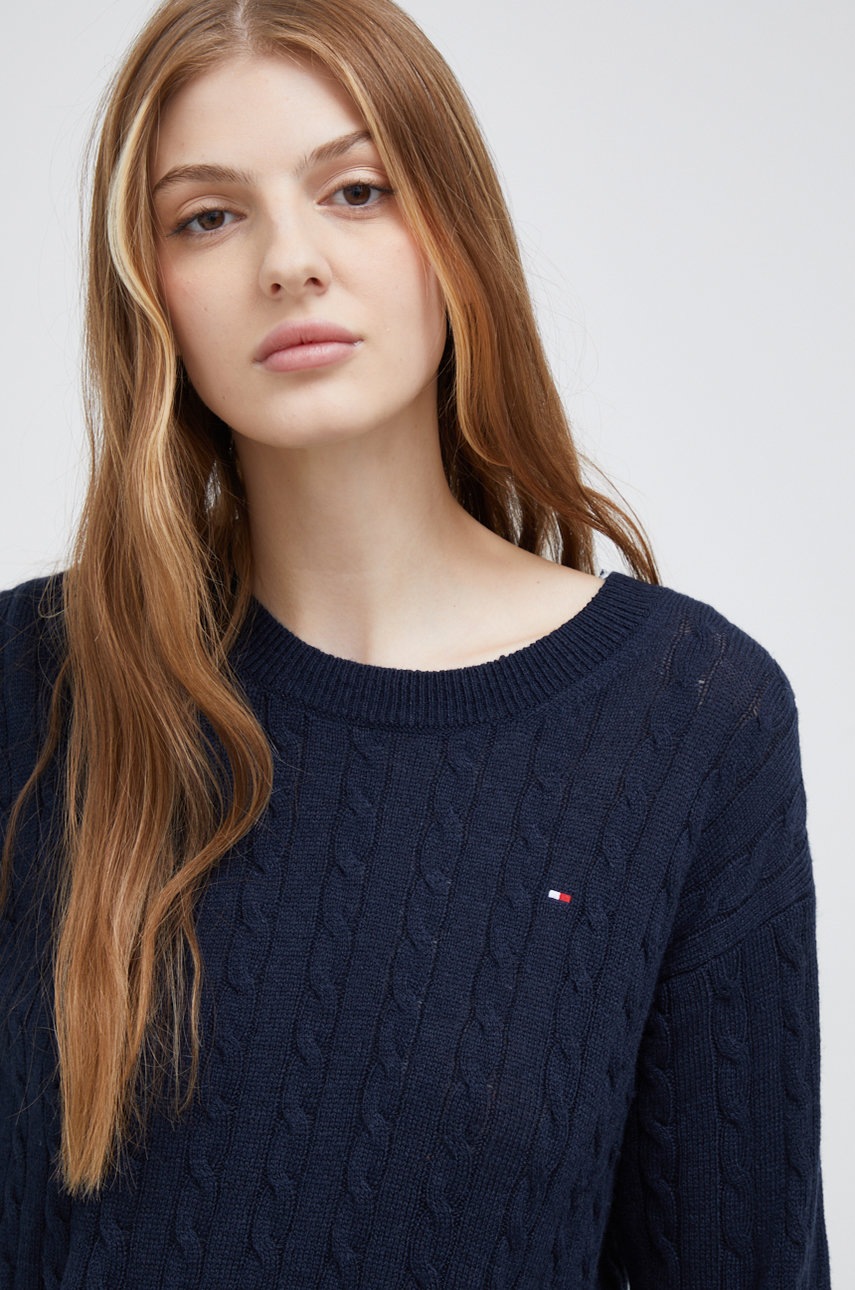 

Вълнен пуловер Tommy Hilfiger дамски в тъмносиньо, Тъмносин