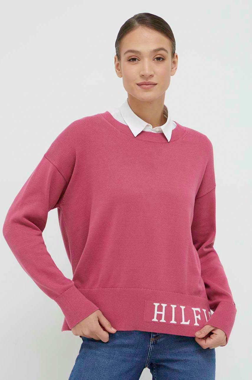 

Памучен пуловер Tommy Hilfiger дамски в розово, Розов