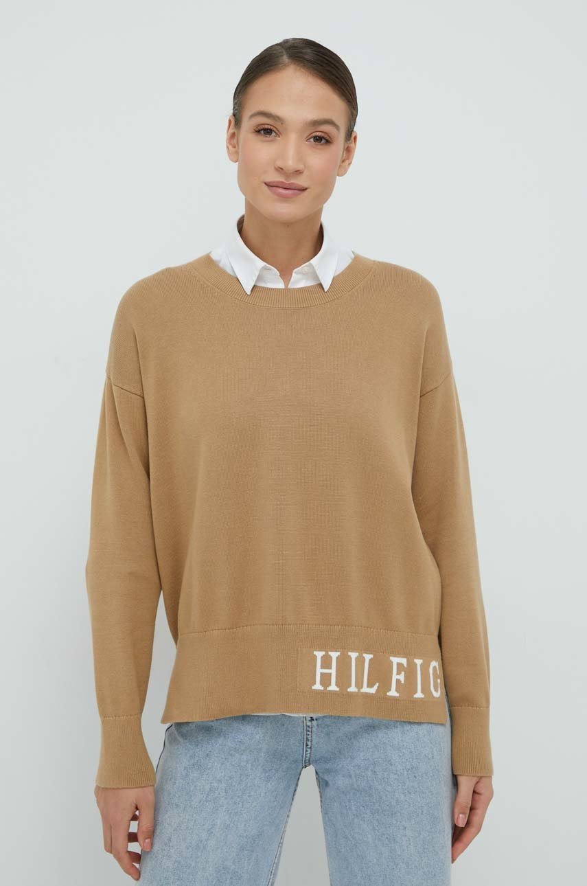 

Памучен пуловер Tommy Hilfiger дамски в бежово, Бежов