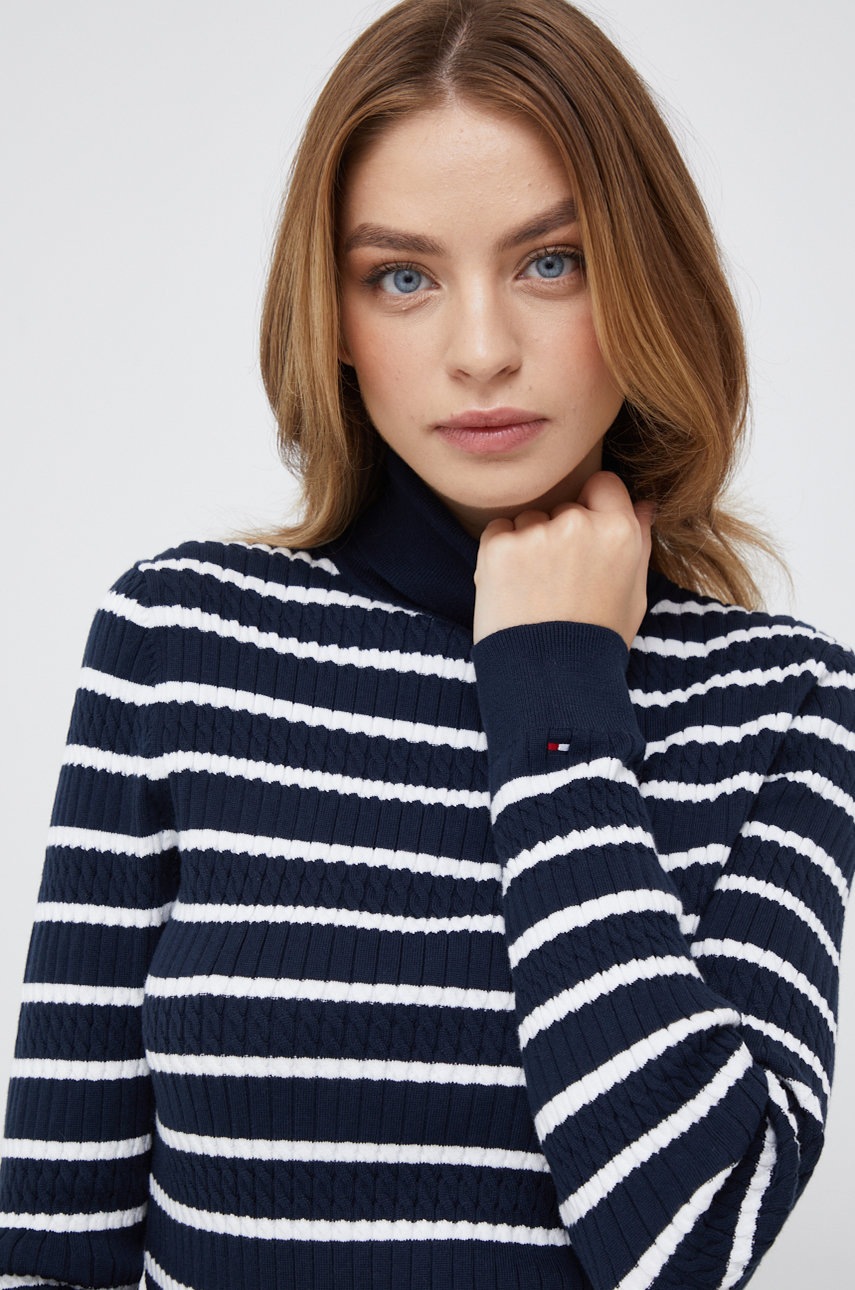 

Пуловер Tommy Hilfiger дамски в тъмносиньо с поло, Тъмносин