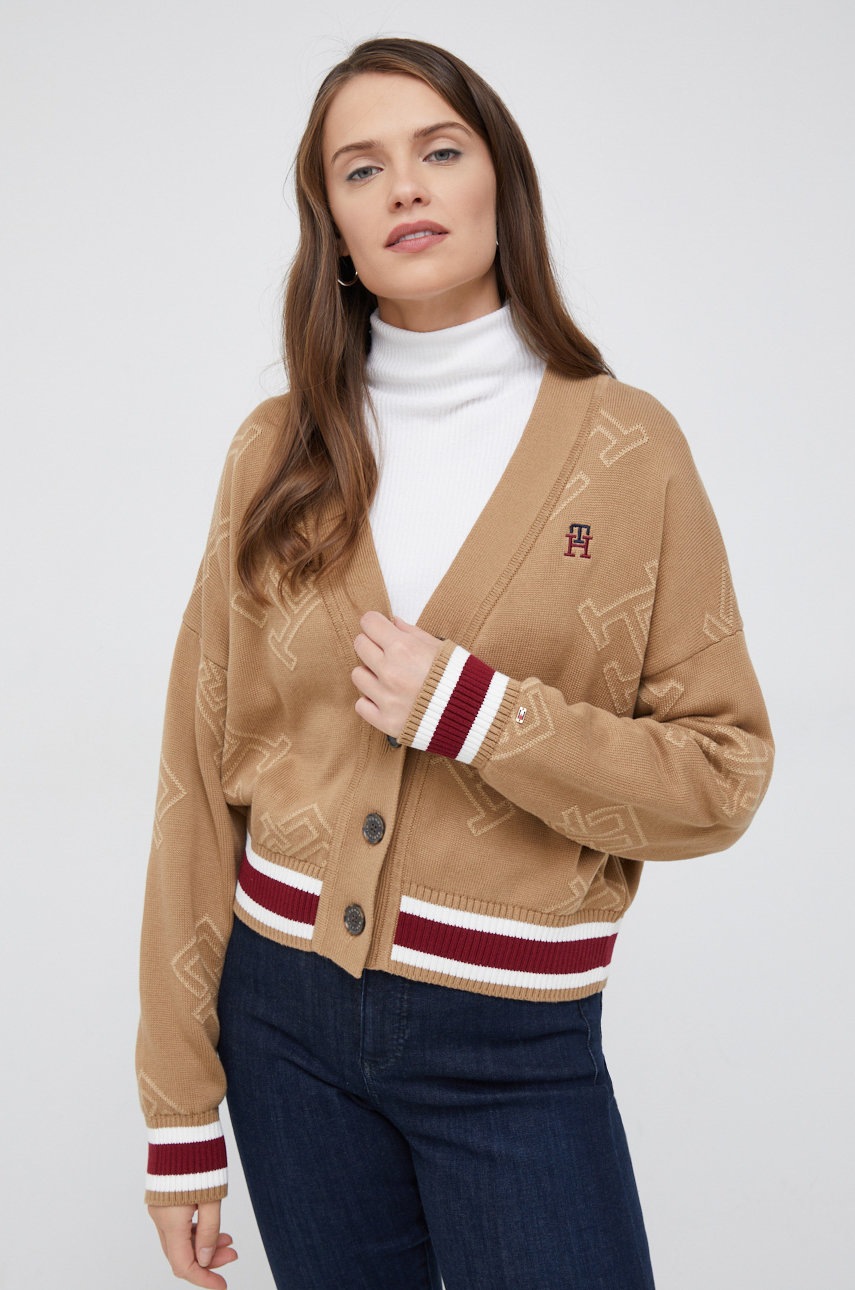 

Памучна жилетка Tommy Hilfiger в кафяво от топла материя, Кафяв