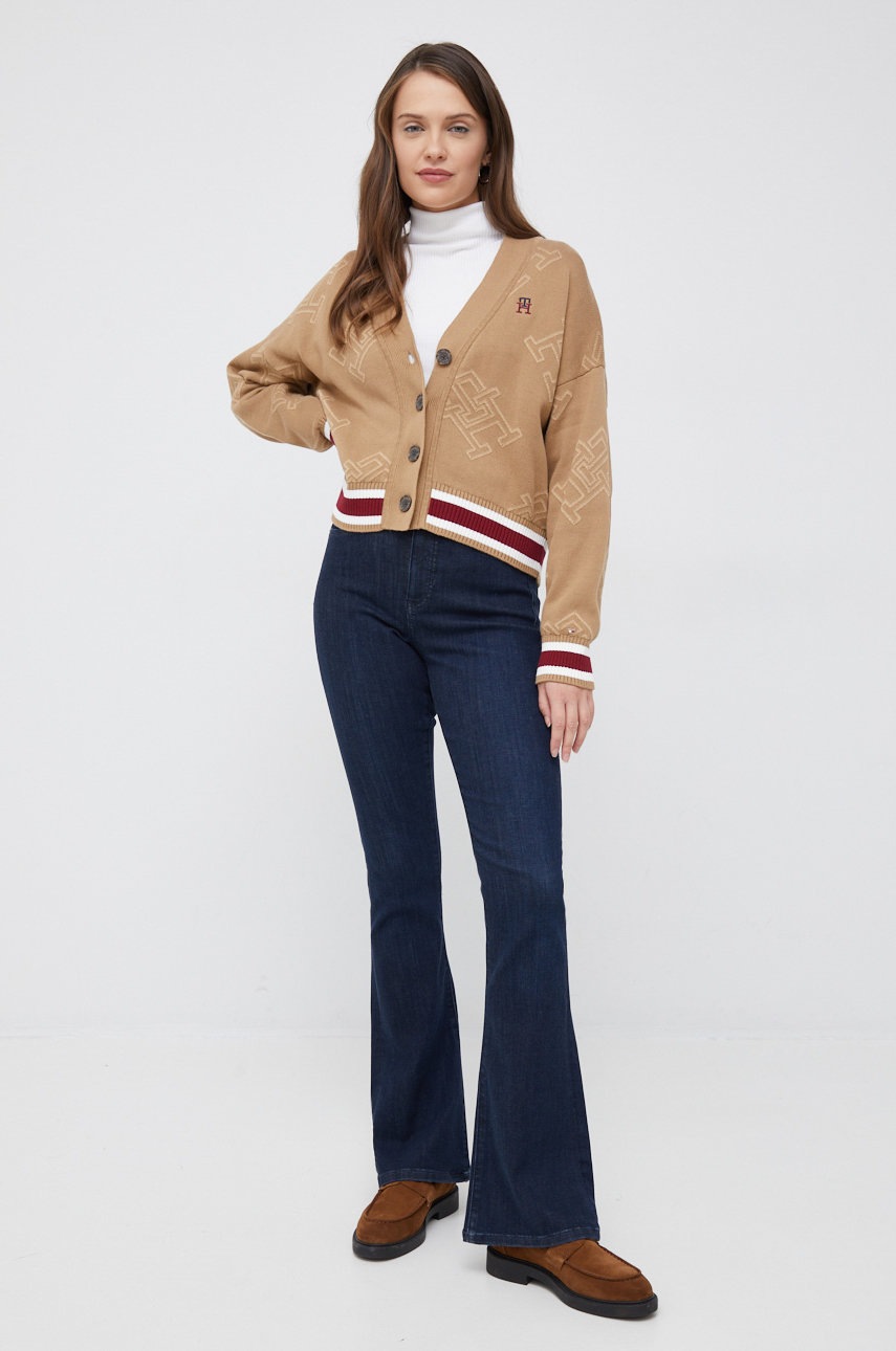 

Бавовняний кардиган Tommy Hilfiger жіночий колір коричневий теплий