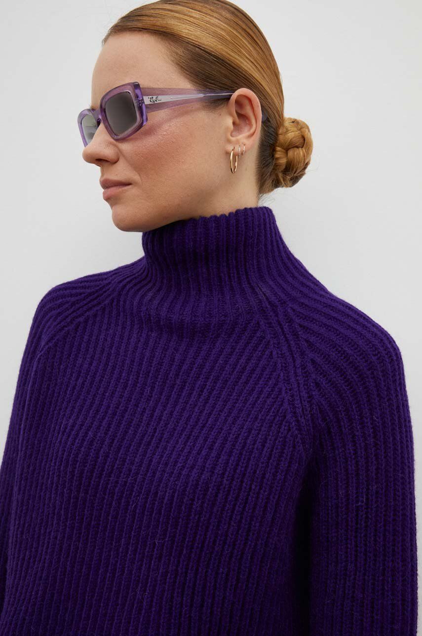 Drykorn pulover de lana femei, culoarea violet, călduros, cu guler