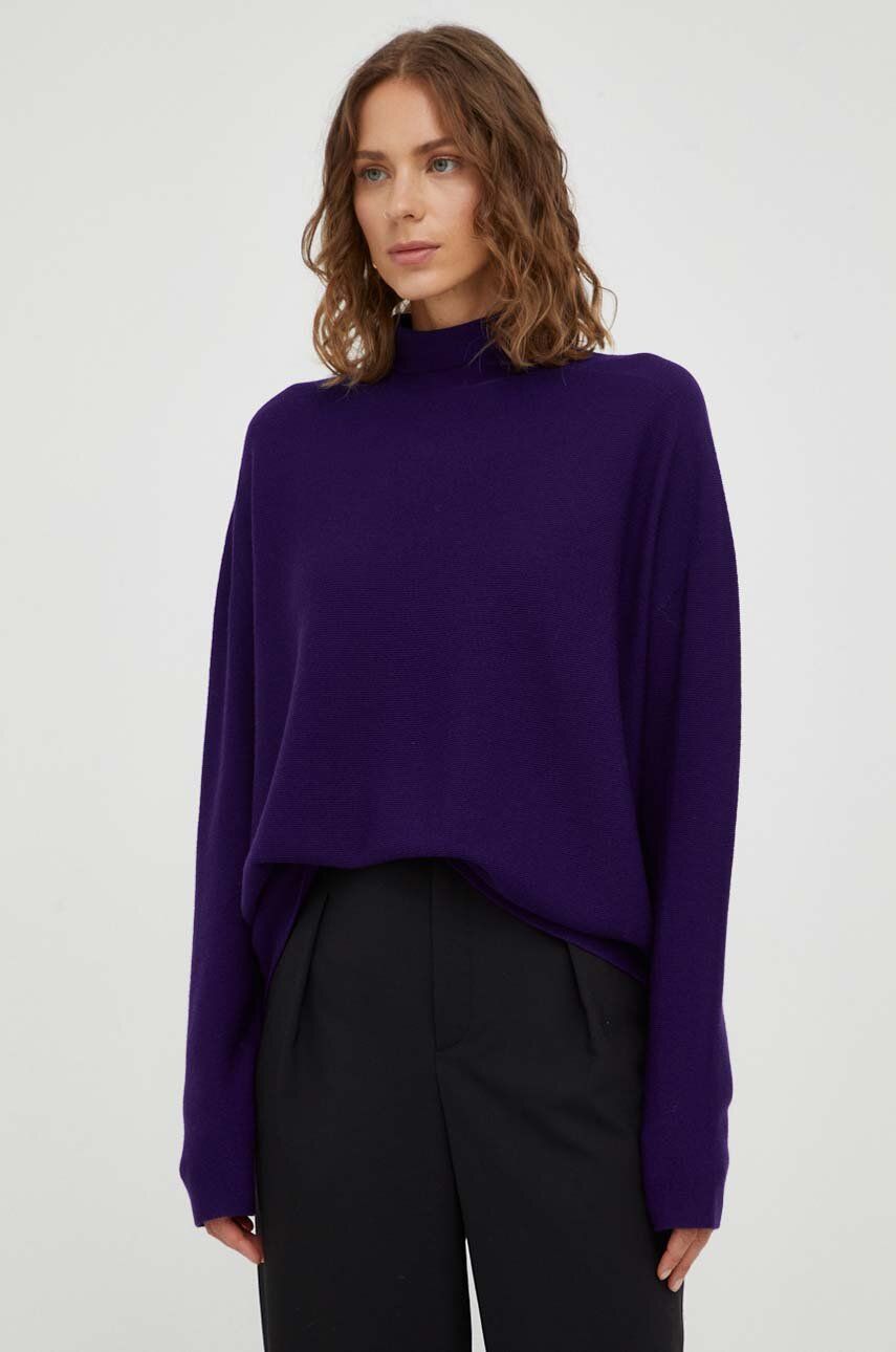 Drykorn pulover de lana femei, culoarea violet, light, cu turtleneck