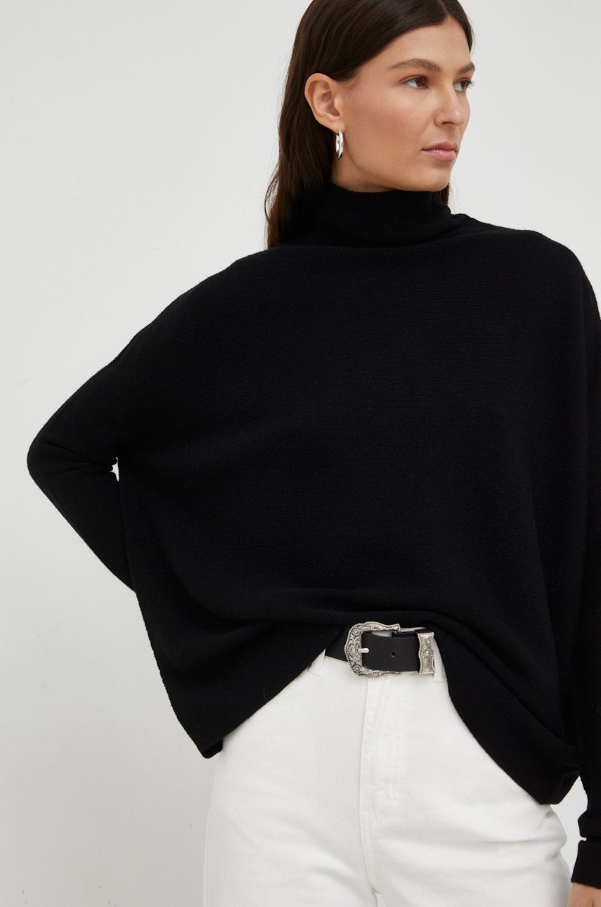 Drykorn pulover de lana femei, culoarea negru, light, cu turtleneck