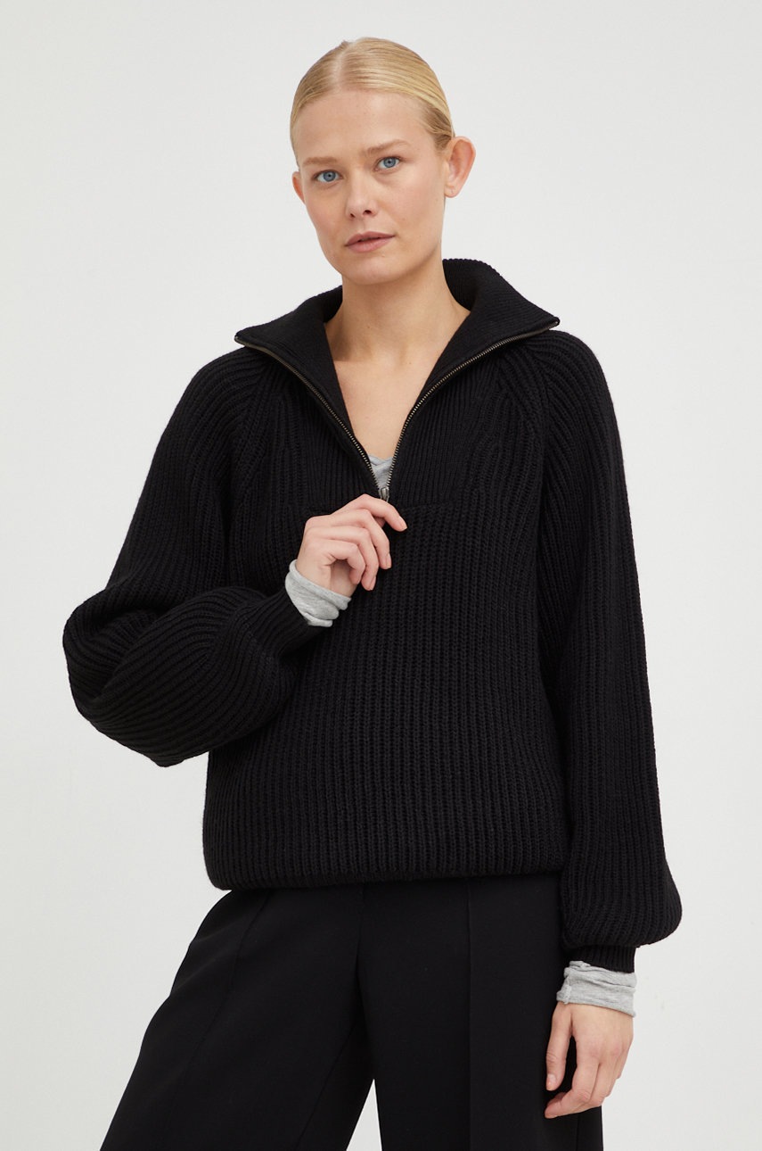 Drykorn pulover de lana femei, culoarea negru, light, cu turtleneck