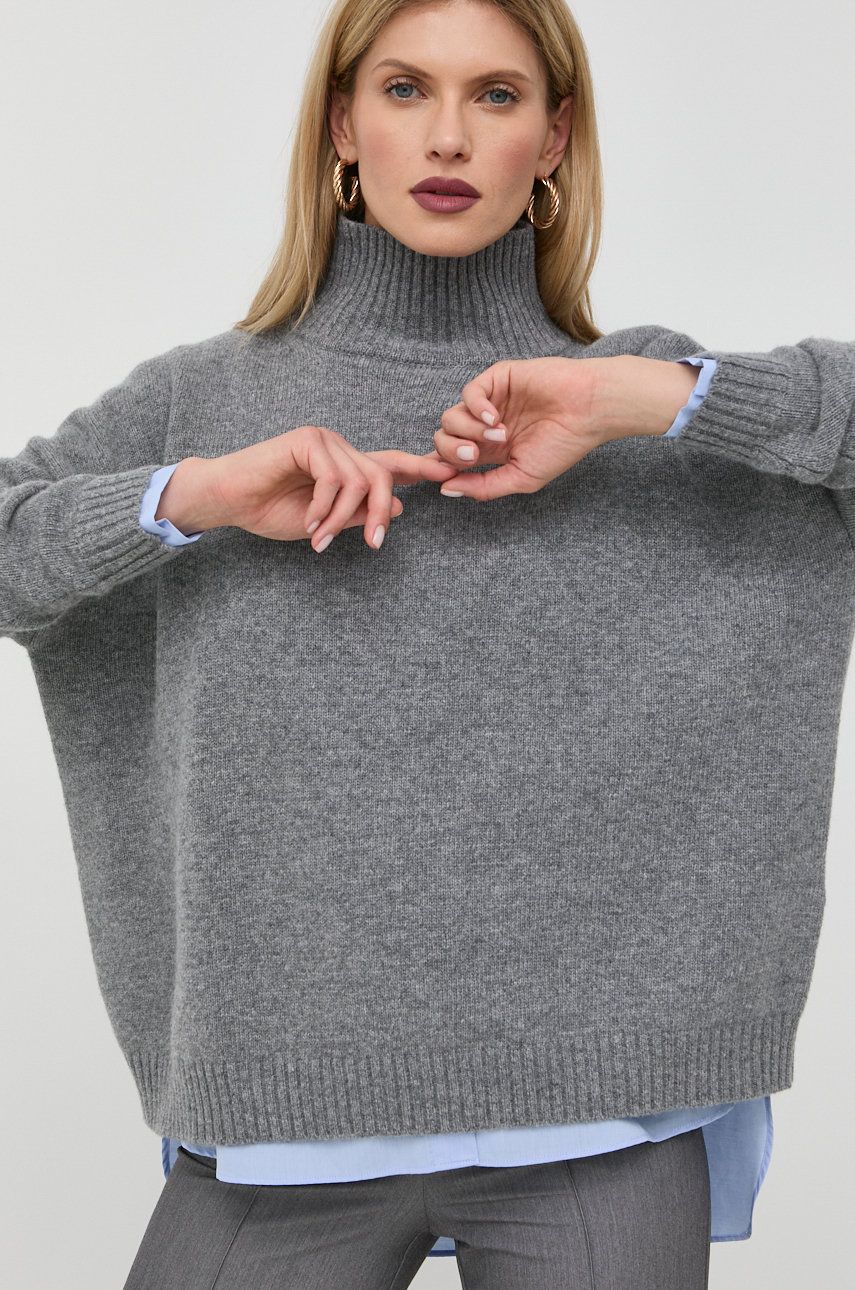 Weekend Max Mara sweter wełniany damski kolor szary z golfem