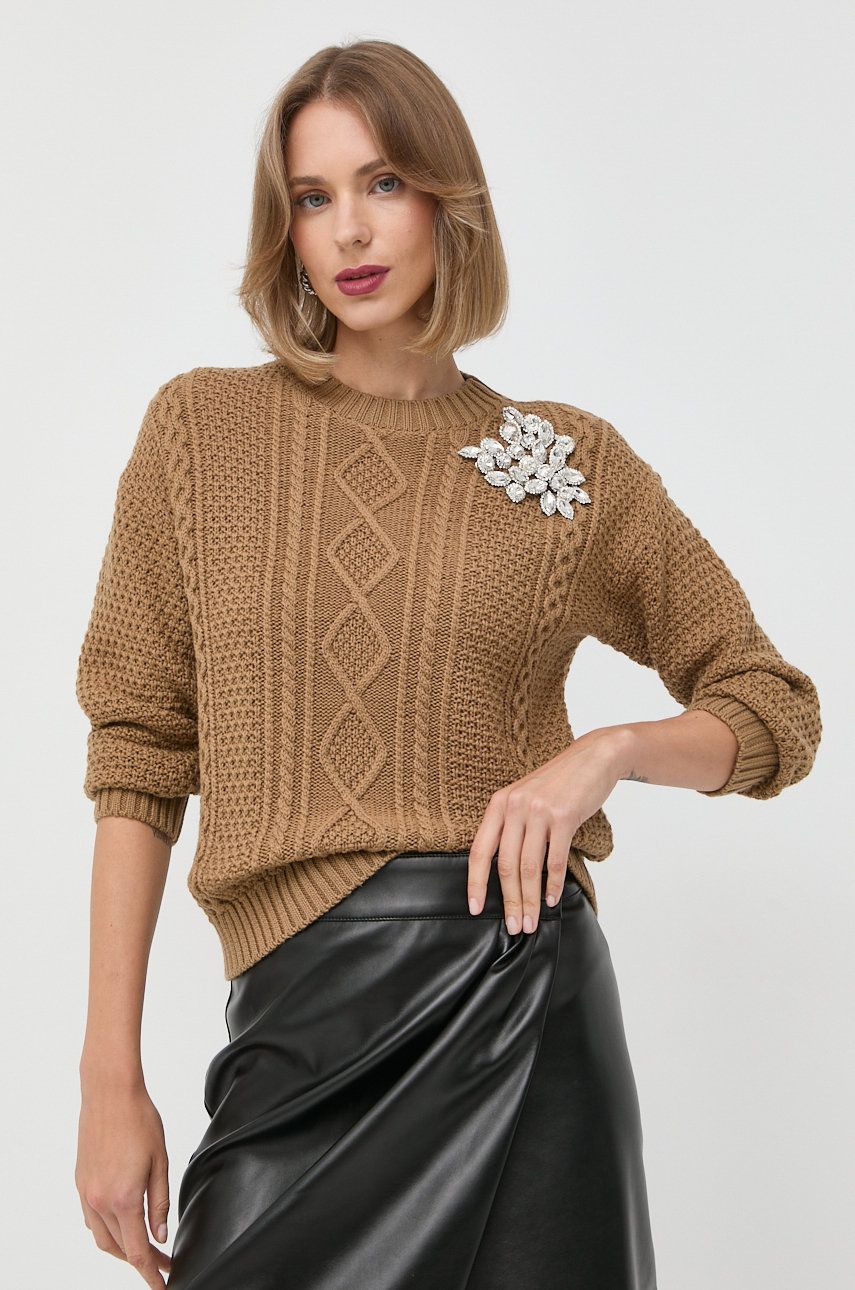 Weekend Max Mara pulover de lana femei, culoarea maro