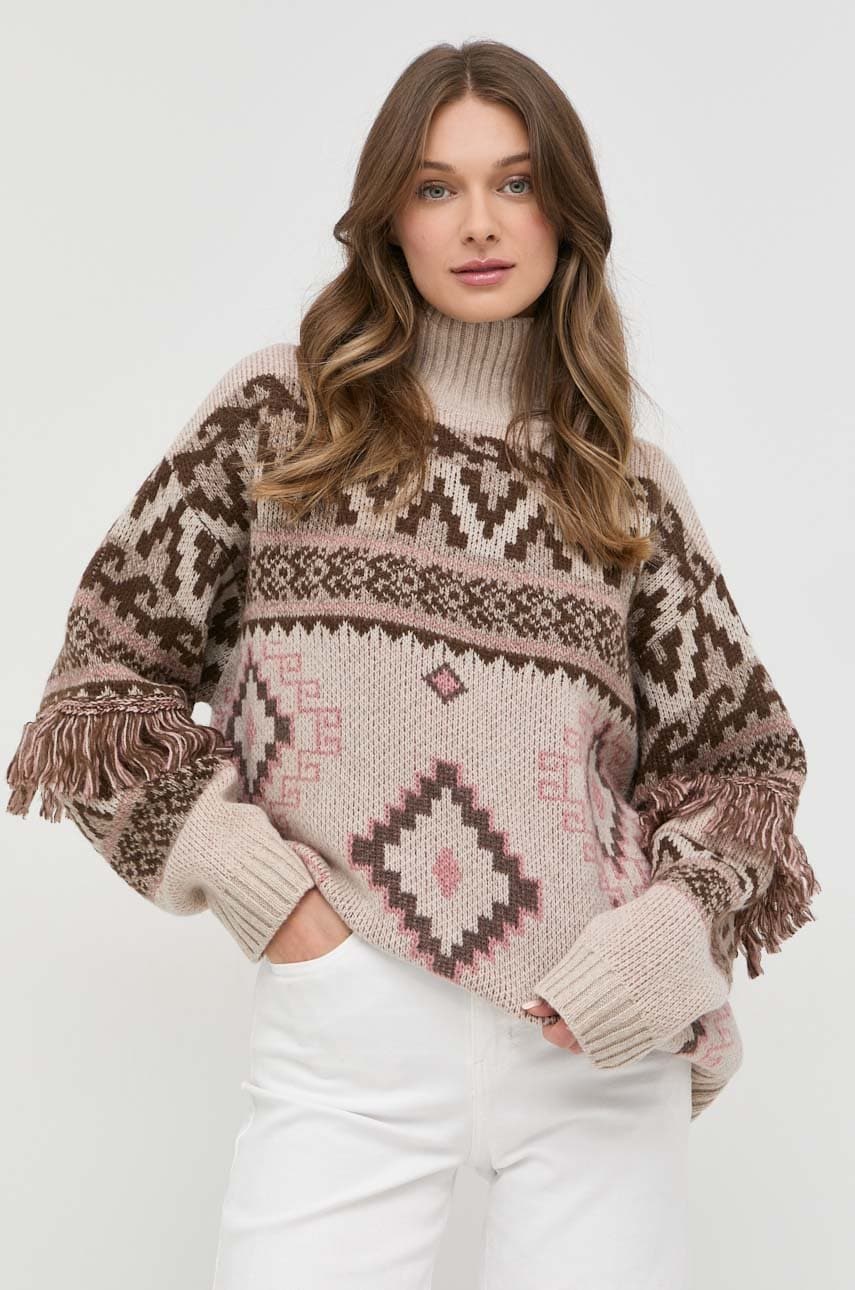Weekend max mara pulover de lana femei, culoarea bej, light, cu guler