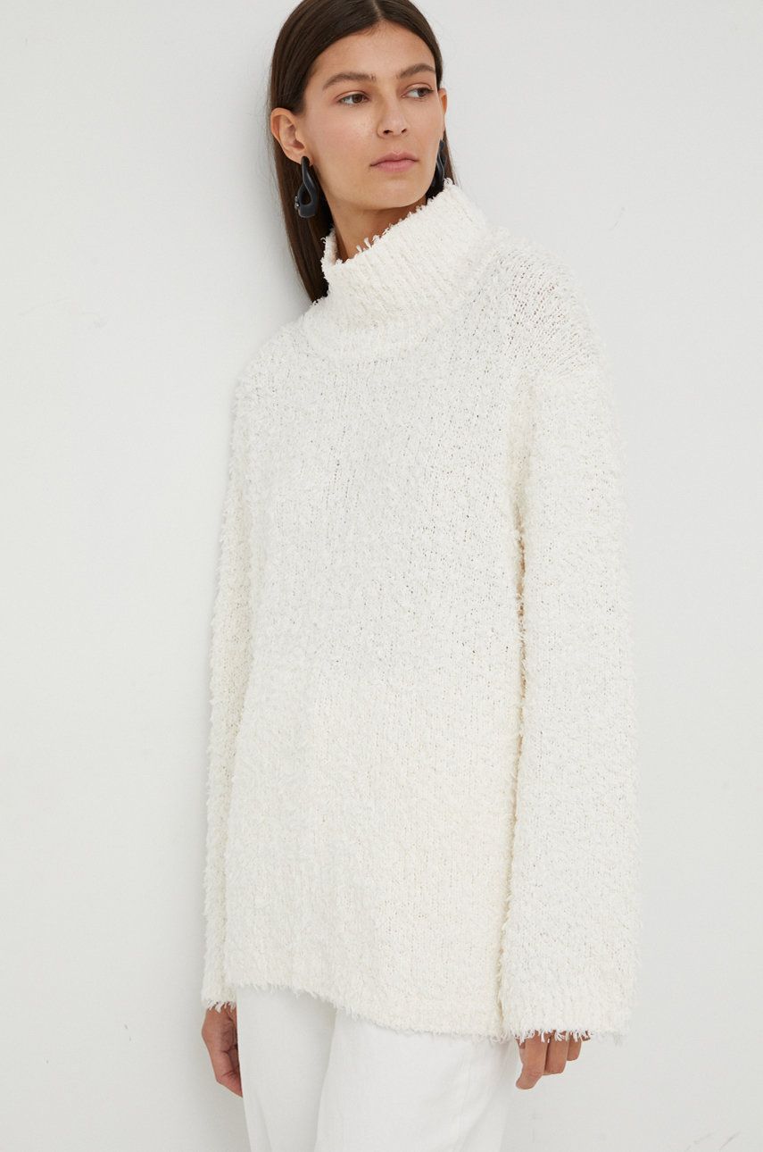Samsoe Samsoe pulover femei, culoarea alb, călduros, cu guler