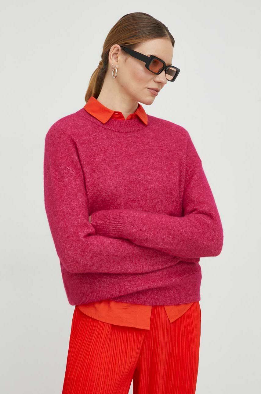 Samsoe Samsoe pulover de lână femei, culoarea roz, light