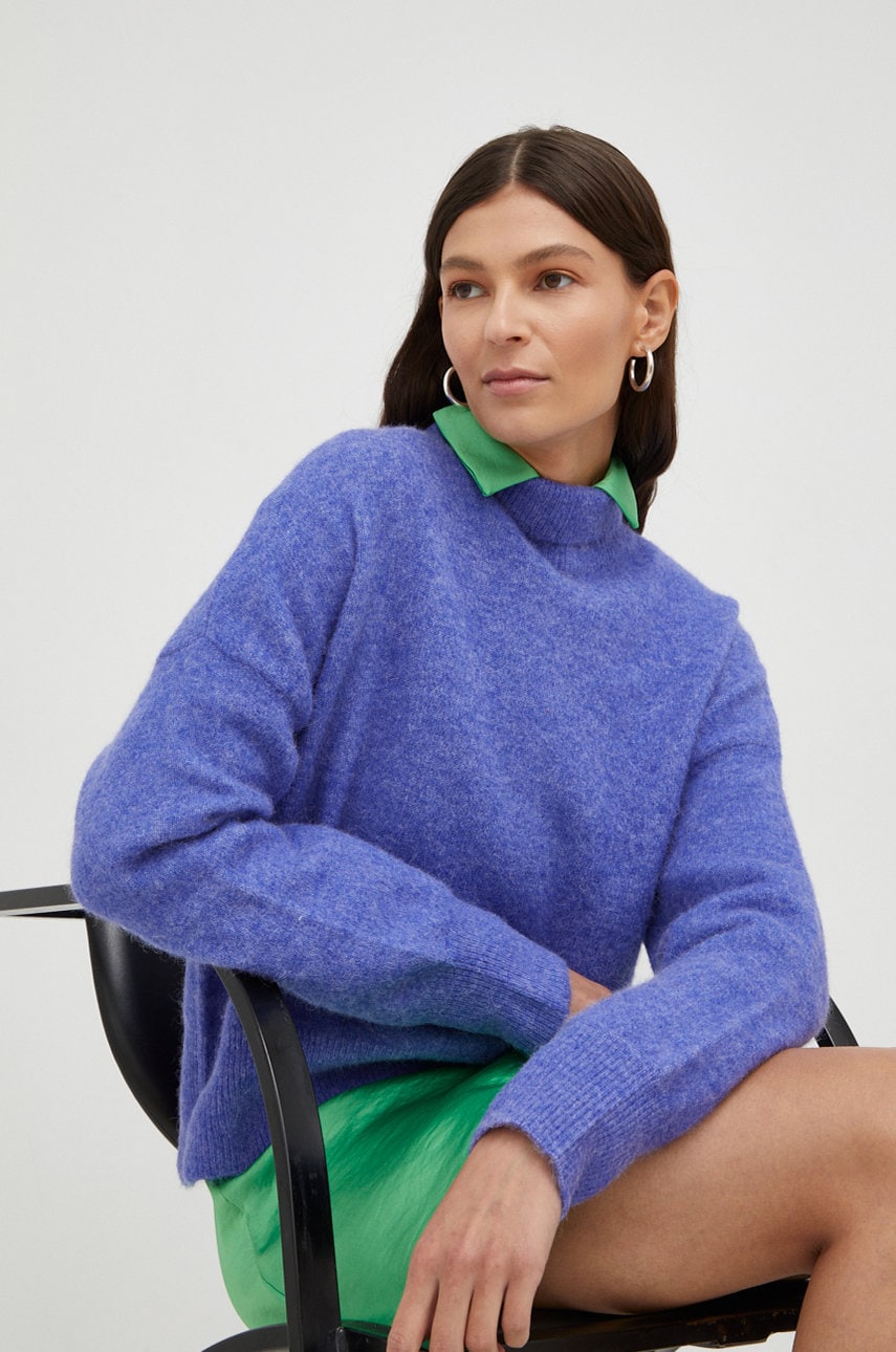 Samsoe samsoe pulover de lana femei, culoarea violet, light, cu turtleneck