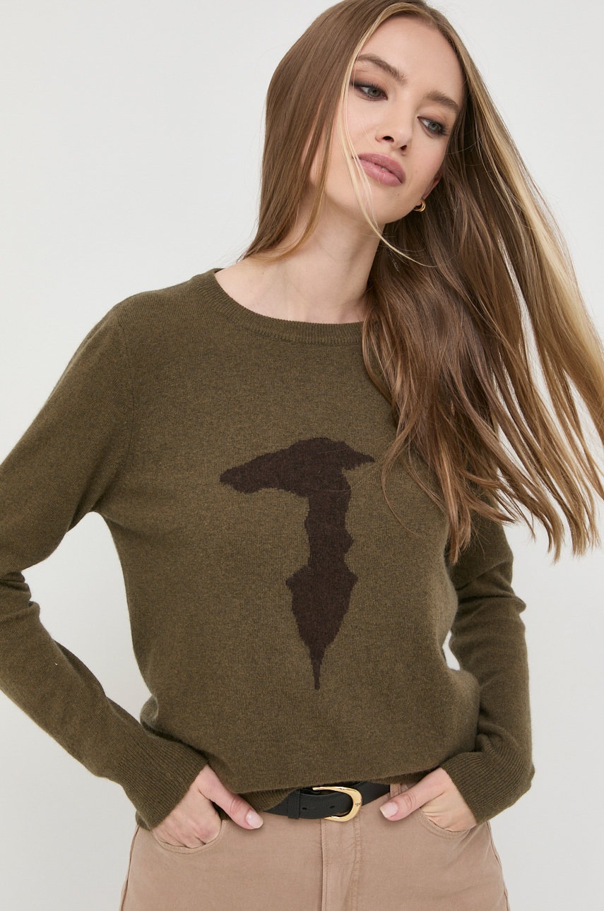 

Светр з домішкою вовни Trussardi жіночий колір зелений легкий