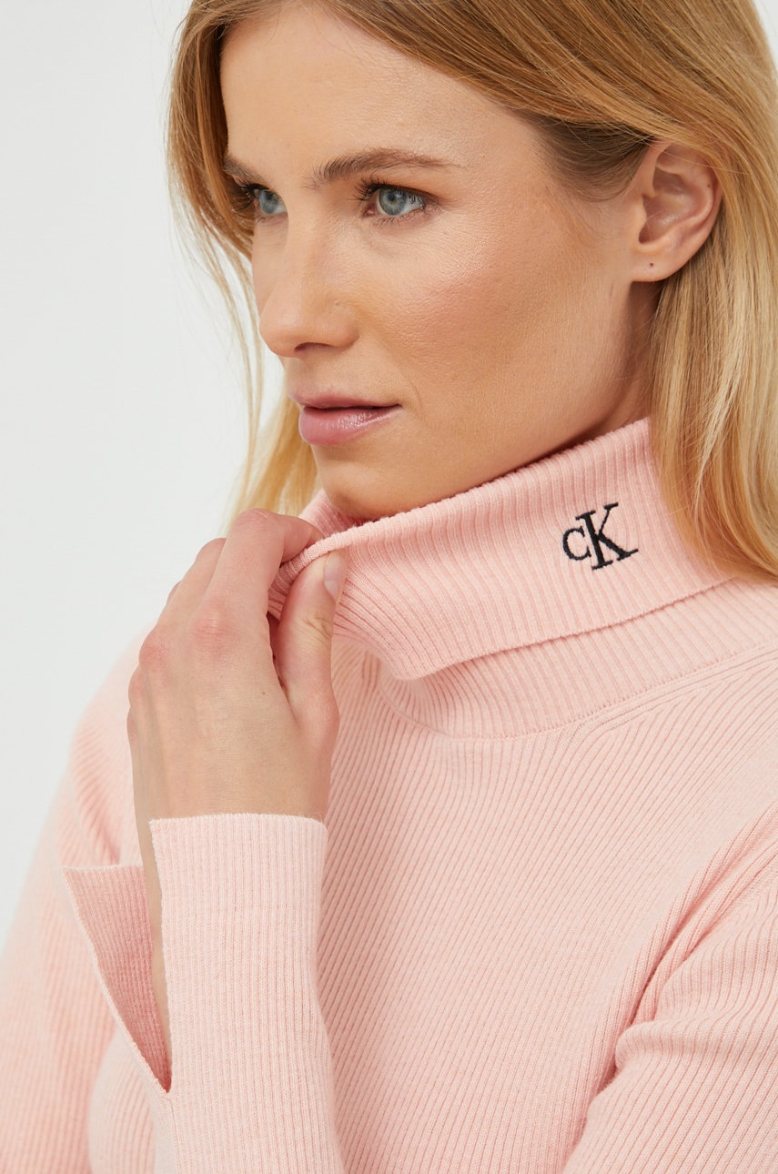 

Пуловер с вълна Calvin Klein Jeans дамски в розово от лека материя с поло, Розов