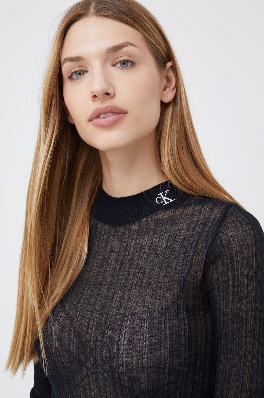 

Блуза с дълги ръкави Calvin Klein Jeans дамска в черно, Черен
