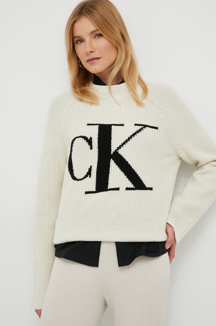 

Пуловер Calvin Klein Jeans дамски в бежово, Бежов