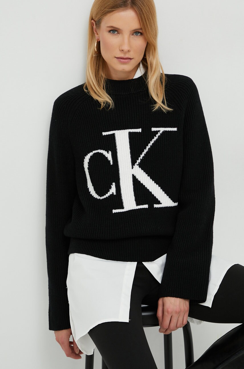 

Пуловер Calvin Klein Jeans дамски в черно, Черен