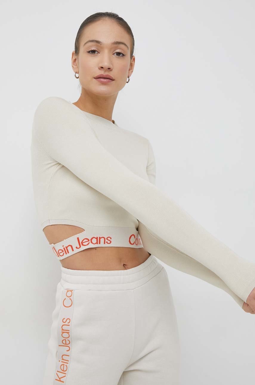 

Пуловер Calvin Klein Jeans дамски в бежово от лека материя, Бежов