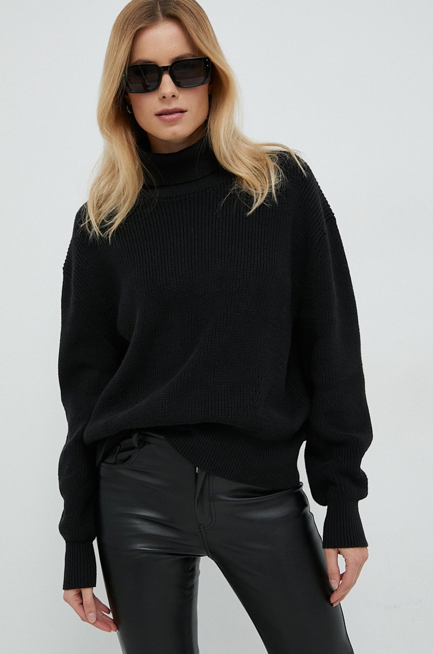 

Пуловер Calvin Klein Jeans дамски в черно от лека материя с поло, Черен