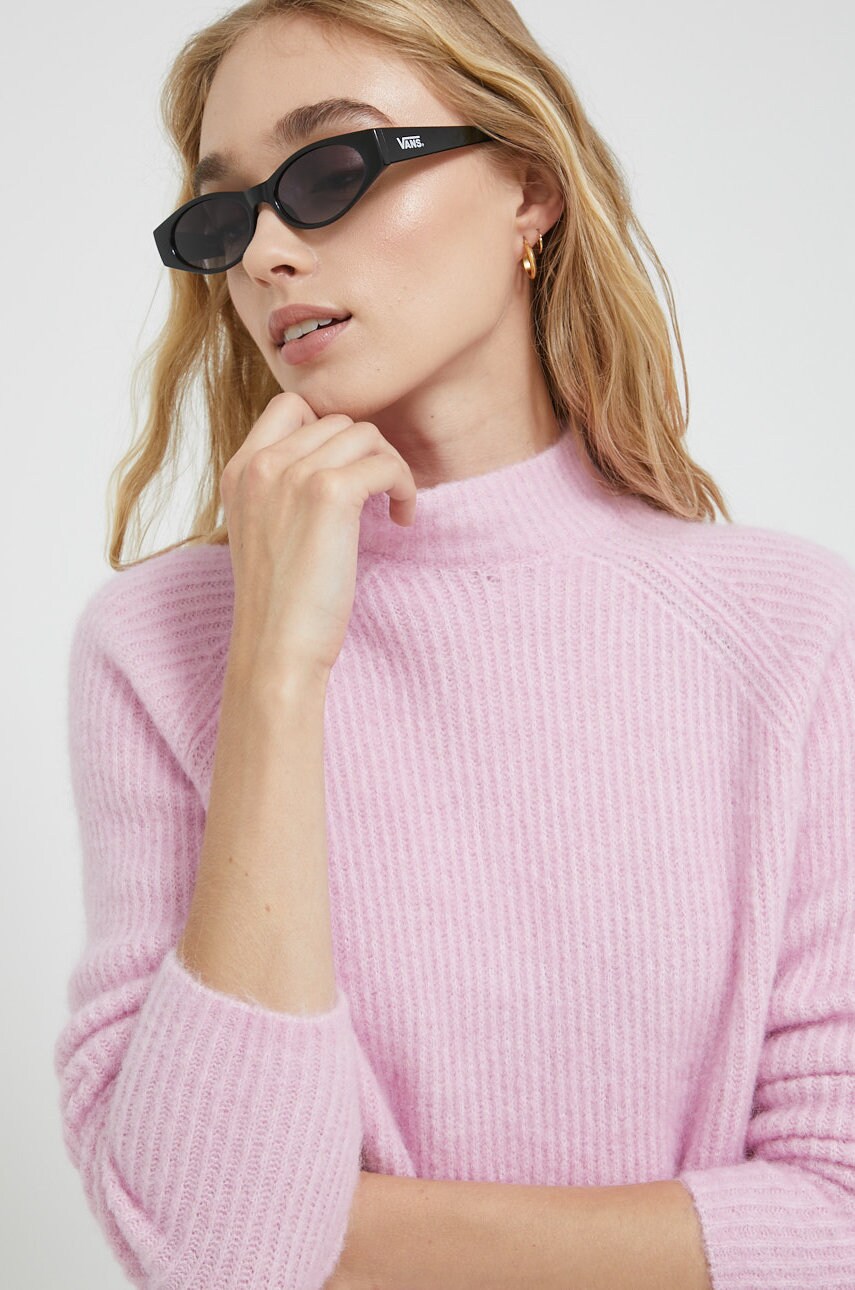 Hugo pulover din amestec de lana femei, culoarea roz, light, cu turtleneck