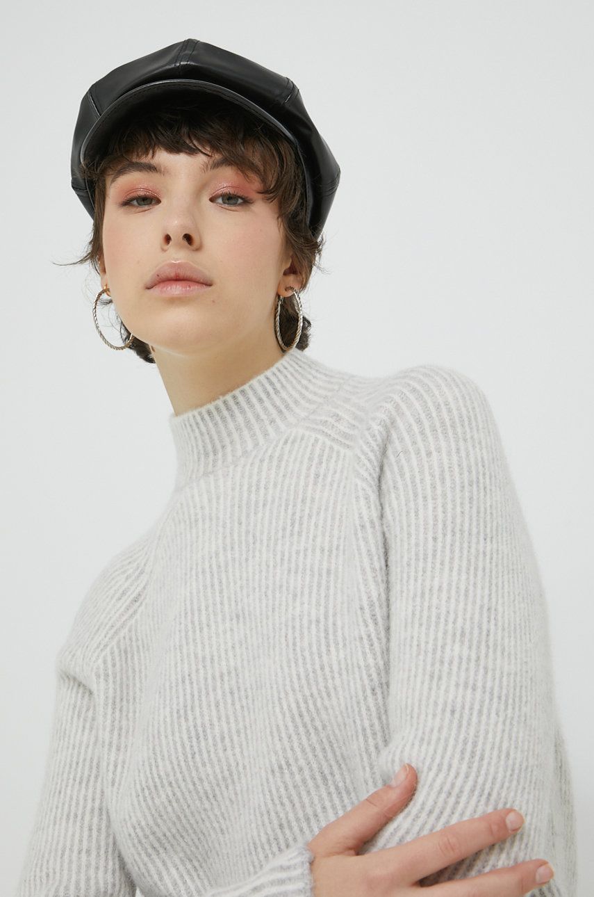 HUGO pulover din amestec de lana femei, culoarea gri, light, cu turtleneck amestec imagine noua