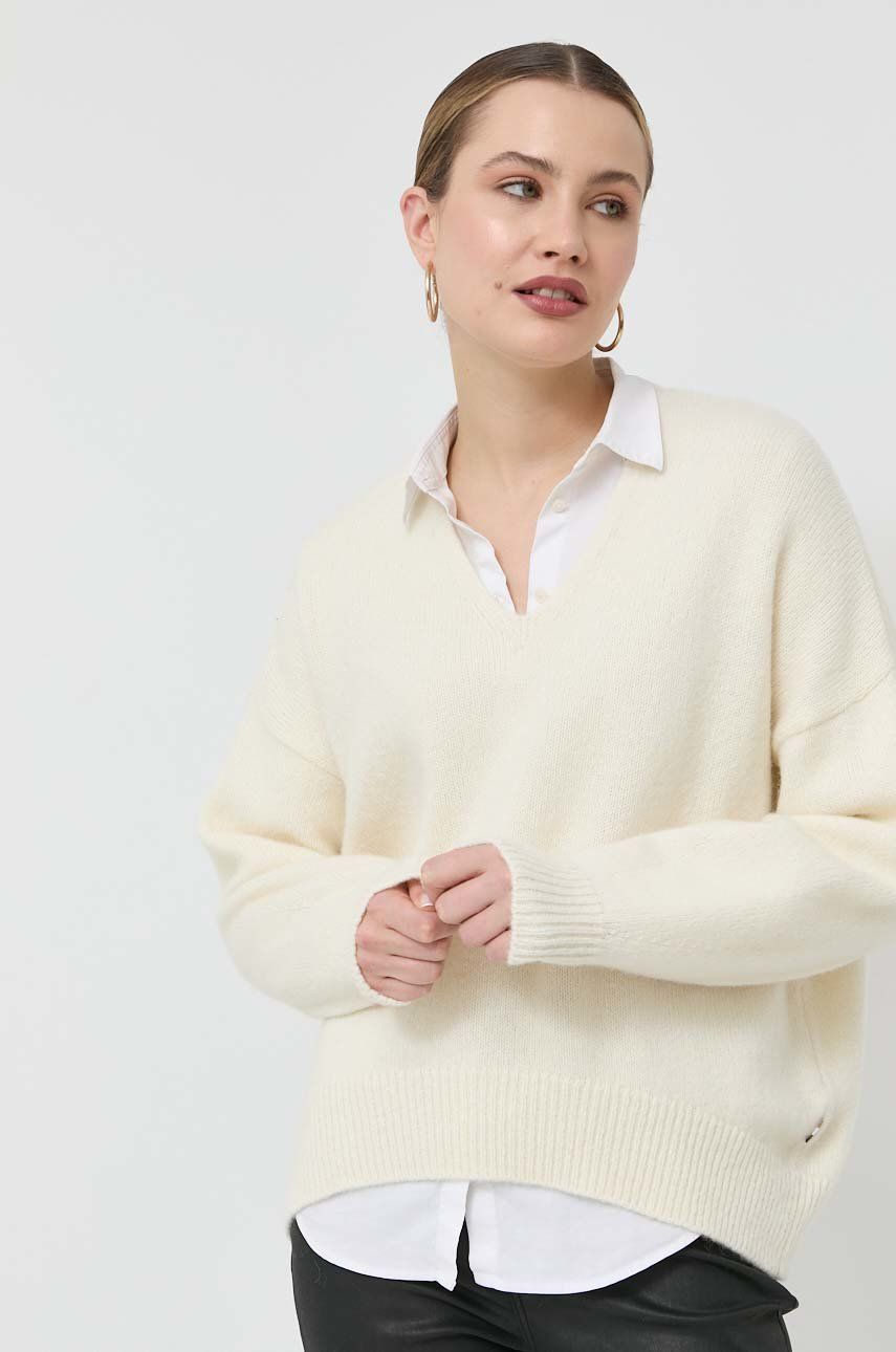 BOSS pulover de lana femei, culoarea alb, călduros alb