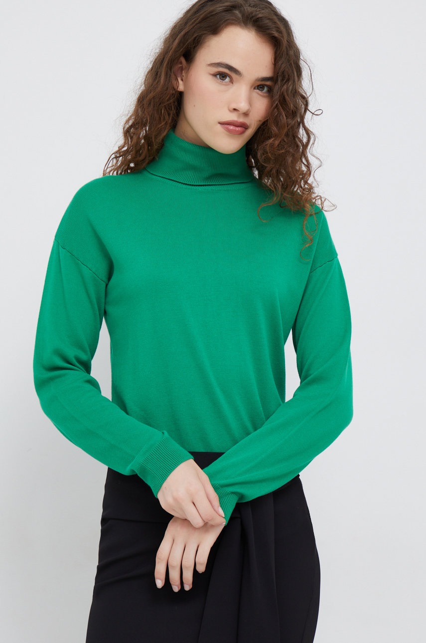 

Пуловер United Colors of Benetton дамски в зелено от лека материя с поло, Зелен