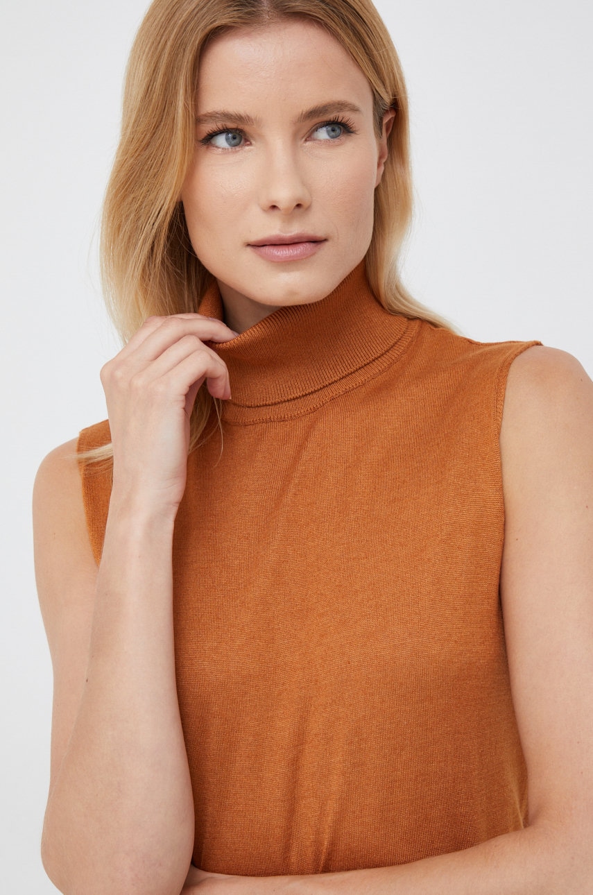 United Colors of Benetton pulover din amestec de lana femei, culoarea maro, light, cu turtleneck